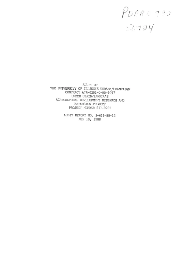 Audit of the University of Illinois - Urbana/Champaign contract AFR-0201-C-00-1097 under USAID/Zambia"s agricultural development research and extension project, project number 611-0201