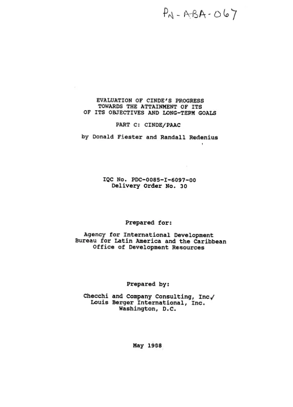 Evaluation of CINDE"s progress towards the attainment of its objectives and long-term goals -- part C : CINDE/PAAC