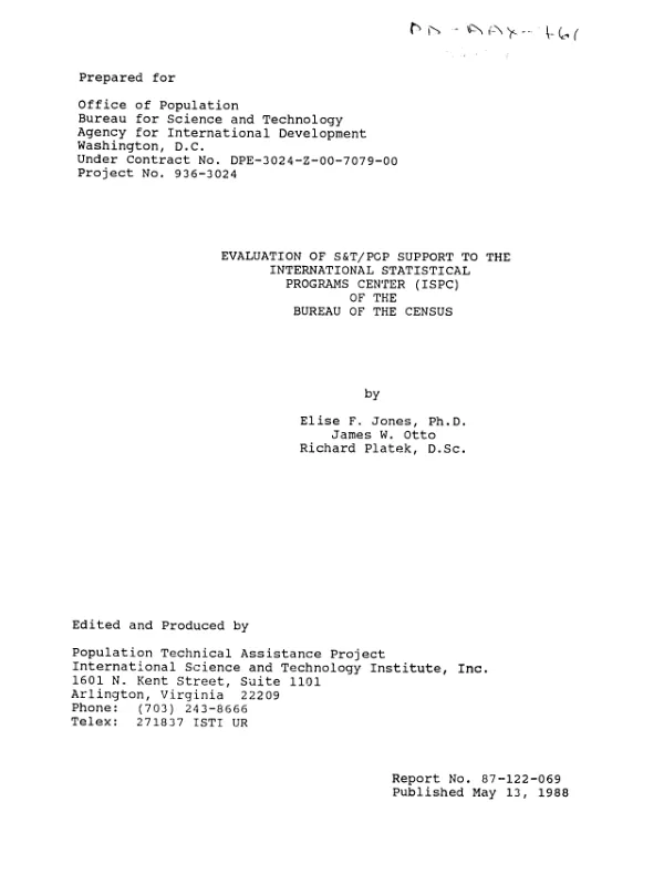 Evaluation of S&T/POP support to the International Statistical Programs Center (ISPC) of the Bureau of the Census