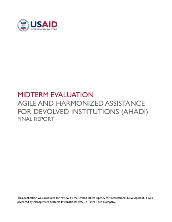 Midterm evaluation : agile and harmonized assistance for devolved institutions (AHADI) : final report