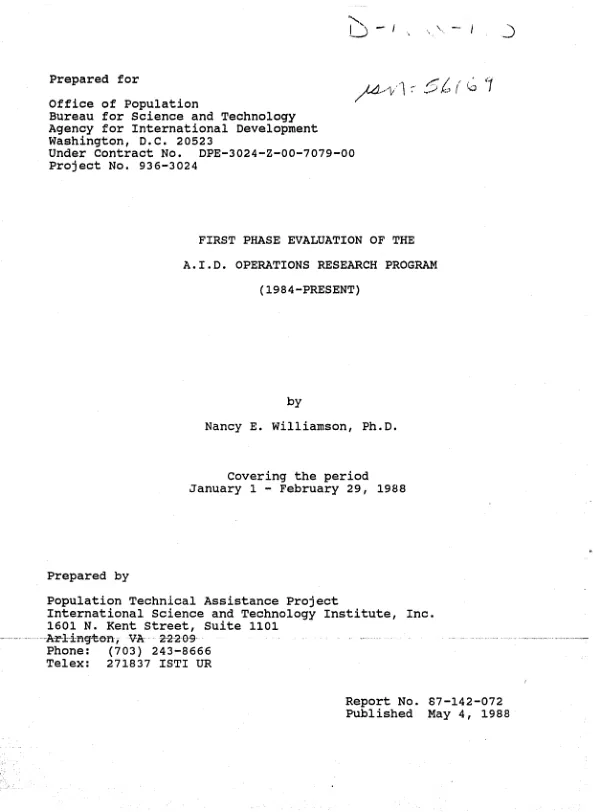 First phase evaluation of the AID operations research program (1984-present)