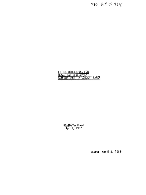 Future directions for US-Thai development cooperation : a concept paper