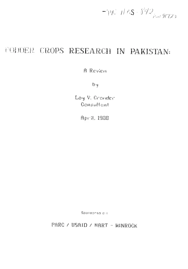 Fodder crops research in Pakistan : a review