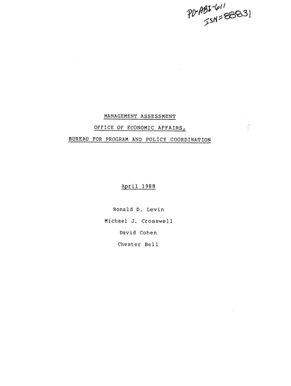 Management assessment : Office of Economic Affairs, Bureau for Program and Policy Coordination
