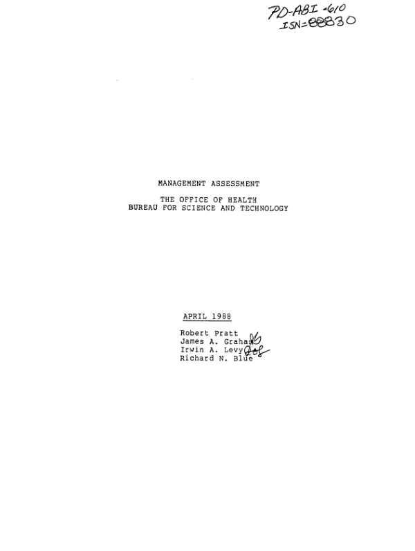 Management assessment : the Office of Health, Bureau for Science and Technology