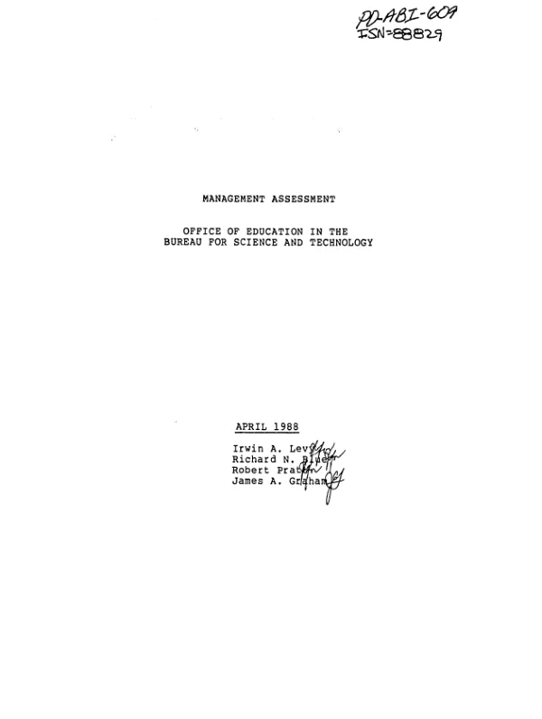 Management assessment : Office of Education in the Bureau for Science and Technology