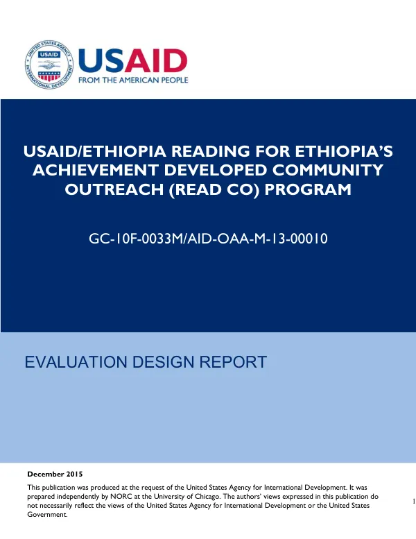 USAID/Ethiopia reading for ethiopia’s achievement developed community outreach (READ CO) program : evaluation design report