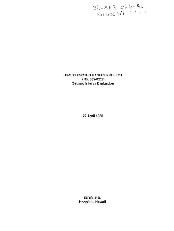 USAID/Lesotho BANFES project (no. 632-0222) : second interim evaluation