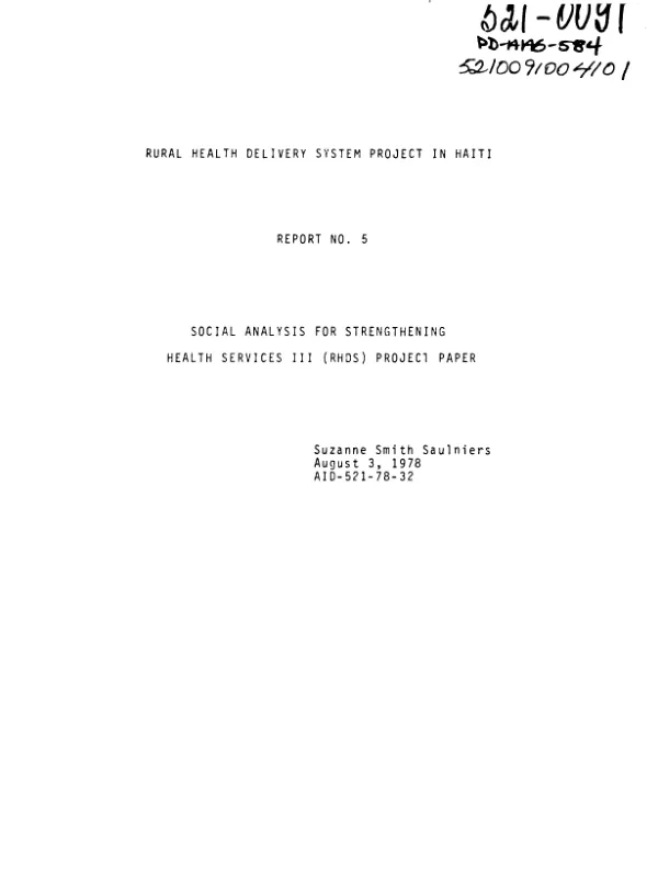 Appraisal of the Togolese financial institution"s [i.e. institutions"] rural sector activity in connection with the USAID rural institutions and private sector in Togo project