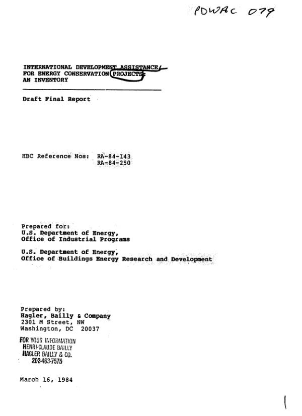 International development assistance for energy conservation projects : an inventory, draft final report