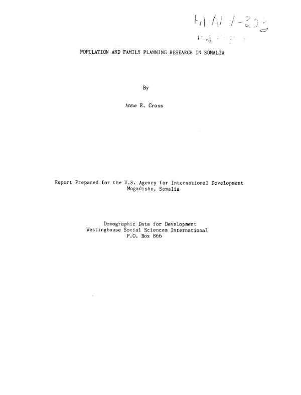 Population and family planning research in Somalia
