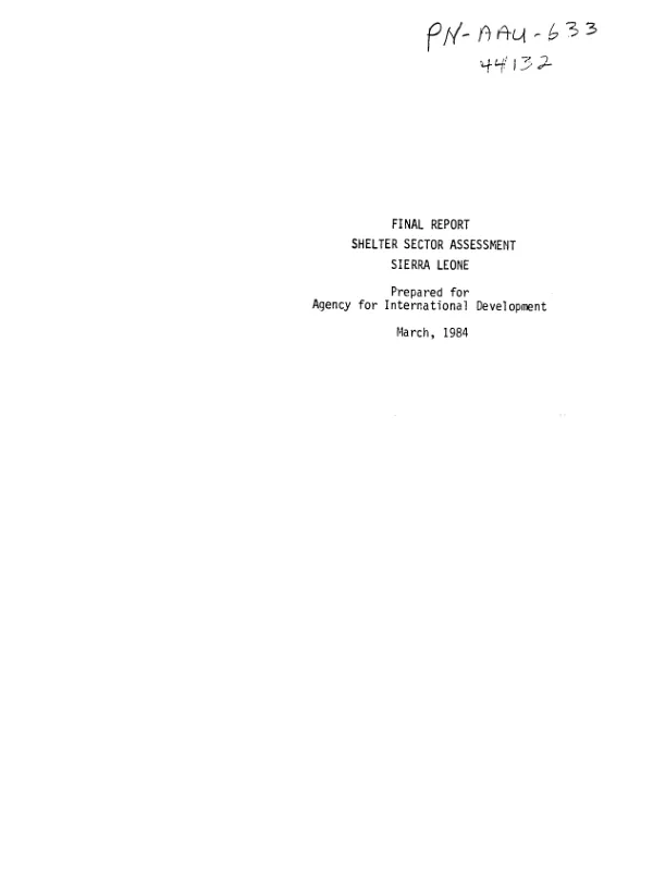 Final report, shelter sector assessment : Sierra Leone
