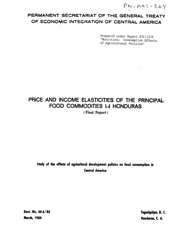 Price and income elasticities of the principal food commodities in Honduras (final report)