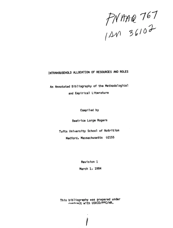 Intrahousehold allocation of resources and roles : an annotated bibliography of the methodological and empirical literature