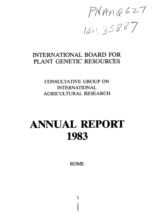 International Board for Plant Genetic Resources : consultative group on international agricultural research; annual report 1983