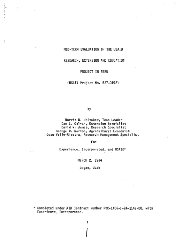 Mid-term evaluation of the USAID research, extension and education project in Peru (USAID project no. 527-0192)