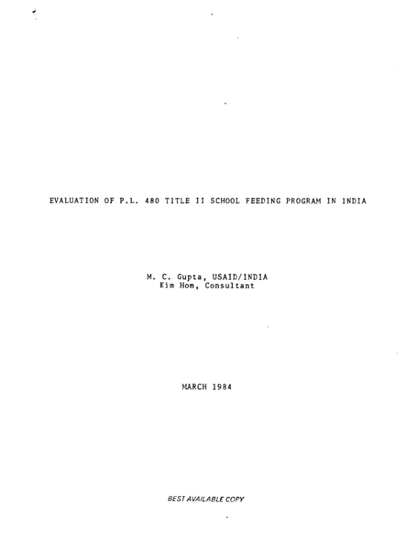 Evaluation of PL-480 Title II school feeding program in India