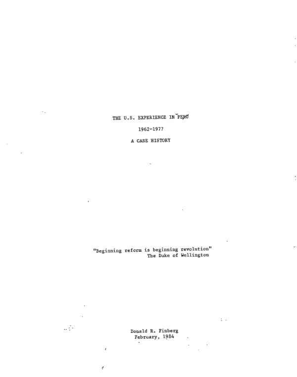 U. S. experience in Peru 1962-1977 : a case history