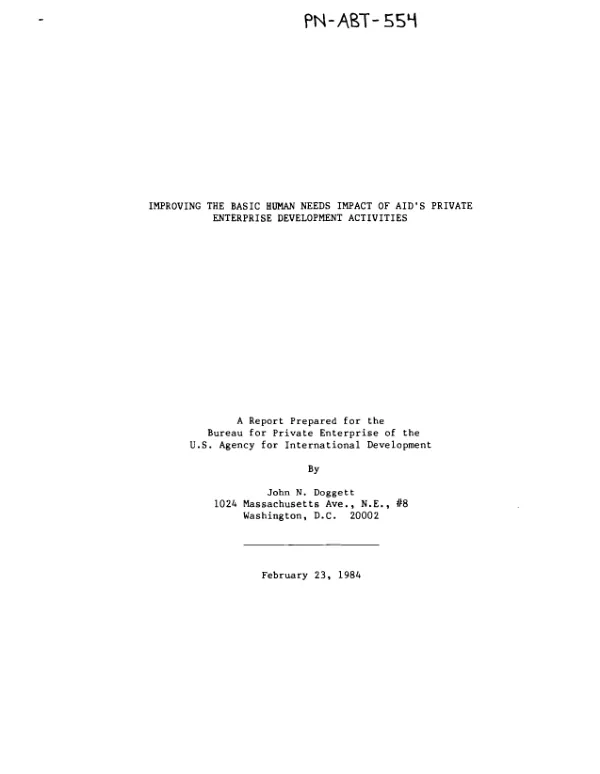 Improving the basic human needs impact of AID"s private enterprise development activities