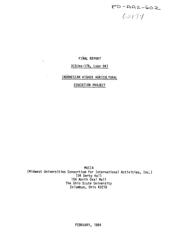 Final report : AID/ea-176, loan 041, Indonesian higher agricultural education project