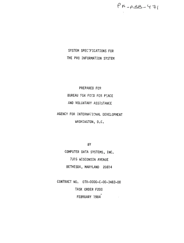 System specifications for the PVO information system