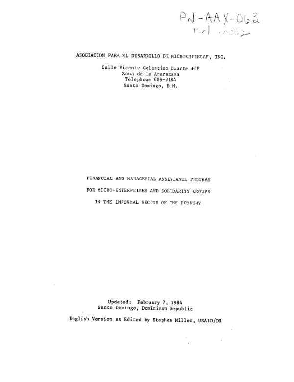 Financial and managerial assistance program for micro - enterprises and solidarity groups in the informal sector of the economy
