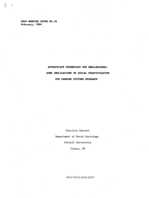 Appropriate technology for smallholders : some implications of social stratification for farming systems research