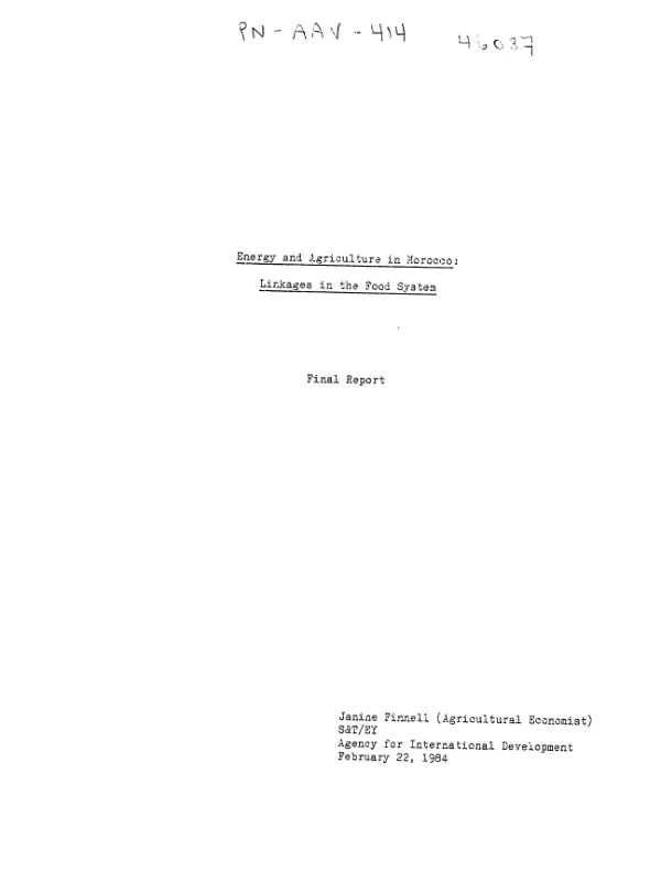Energy and agriculture in Morocco : linkages in the food system; final report
