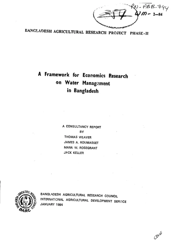 Framework for economics research on water management in Bangladesh