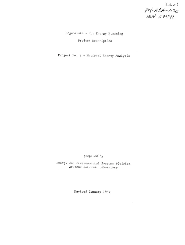 Organization for energy planning project description : project no. 2-national energy analysis