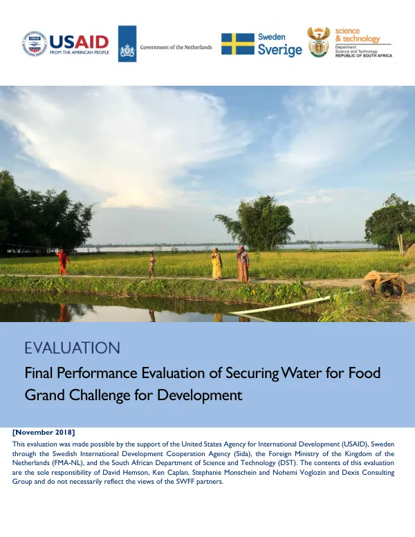 Evaluation : final performance evaluation of securing water for food grand challenge for development (SWFF)