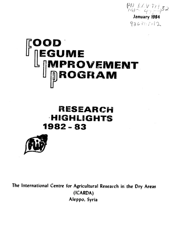 Food legume improvement program : research highlights, 1982-83