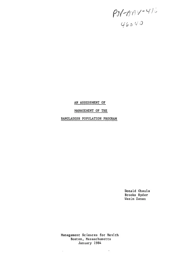 Assessment of management of the Bangladesh population program