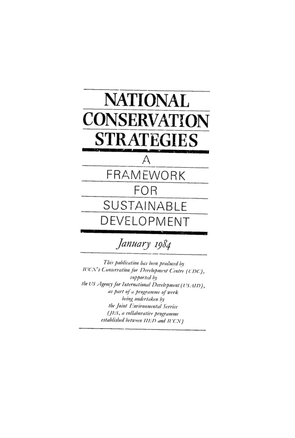 National conservation strategies : a framework for sustainable development