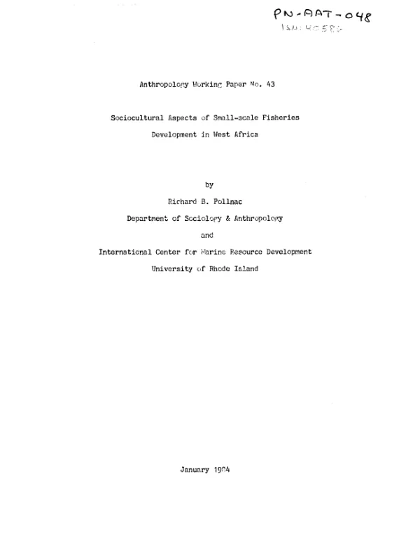 Sociocultural aspects of small-scale fisheries development in West Africa