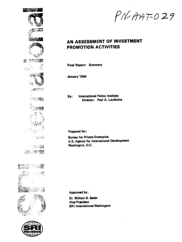 Assessment of investment promotion activities, final report : summary