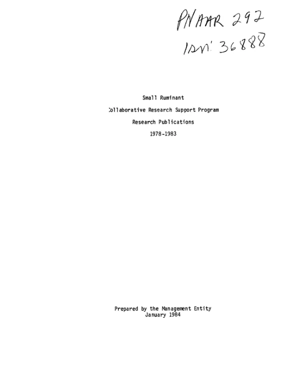 Small ruminant collaborative research support program : research publications, 1978-1983