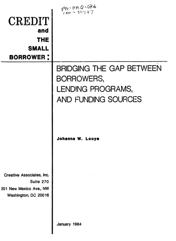Credit and the small borrower : bridging the gap between borrowers, lending programs, and funding sources