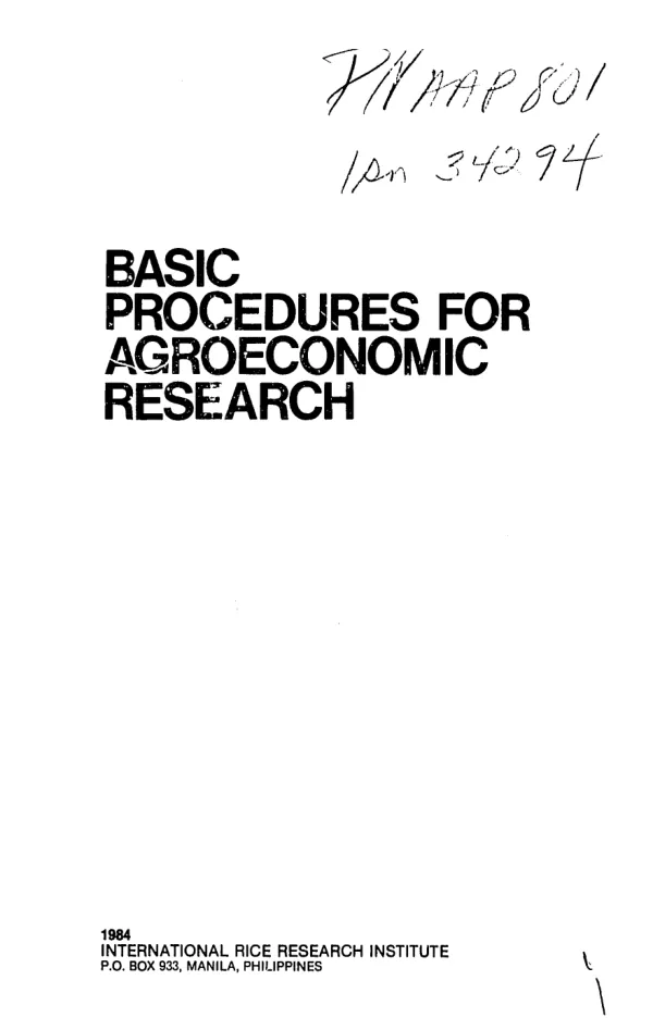 Basic procedures for agroeconomic research