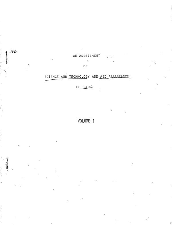 An assessment of science and technology and AID assistance in Egypt. Volume I