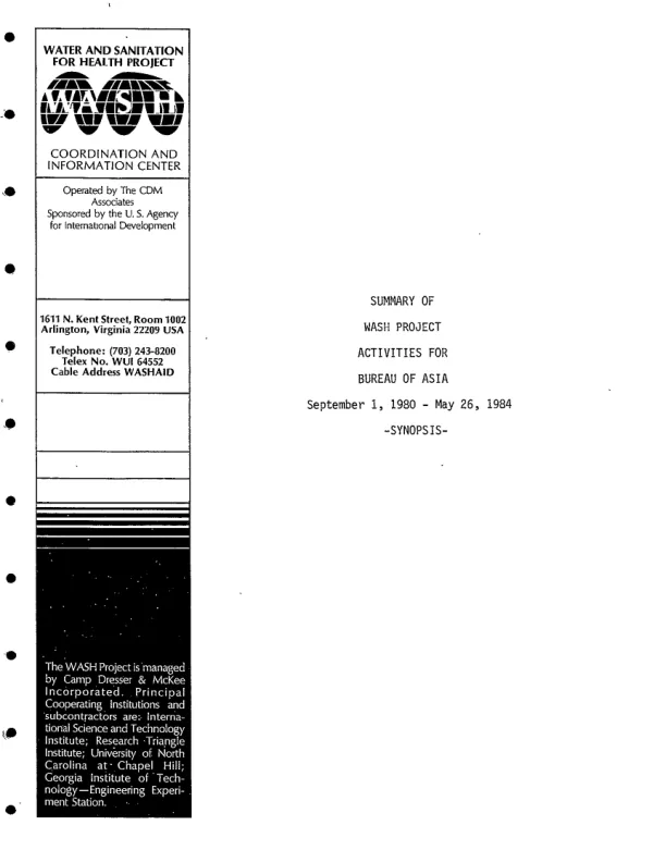 Summary of WASH project activities for Bureau of Asia, September 1, 1980-May 26, 1984 : synopsis