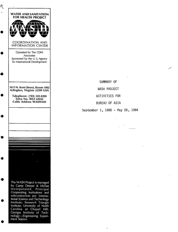 Summary of WASH project activities for Bureau of Asia, September 1, 1980-May 26, 1984