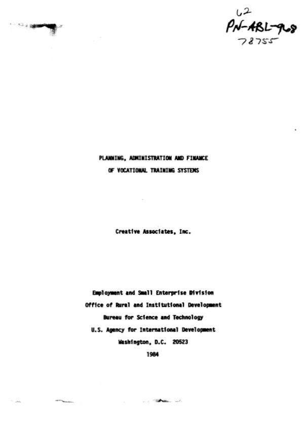 Planning, administration and finance of vocational training systems