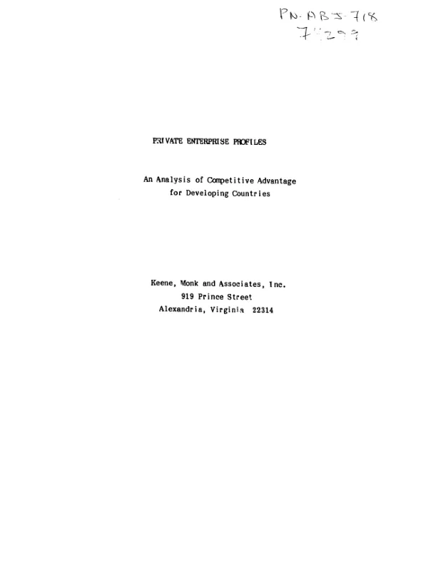 Private enterprise profiles : an analysis of competitive advantage for developing countries