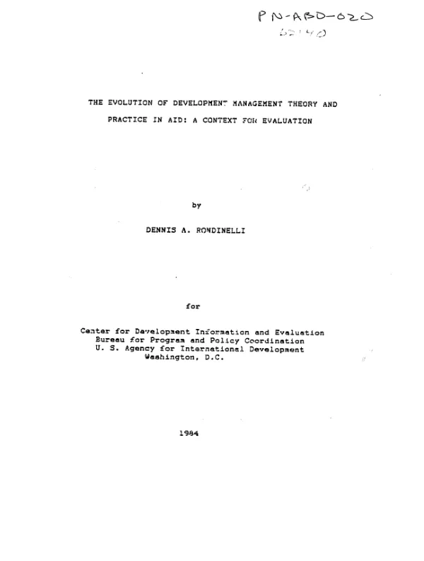 Evolution of development management theory and practice in AID : a context for evaluation