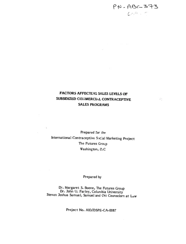 Factors affecting sales levels of subsidized commercial contraceptive sales programs