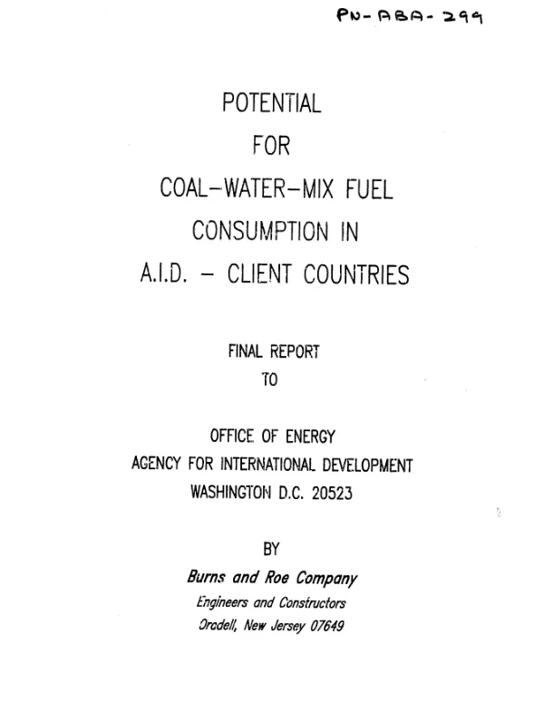 Potential for coal - water - mix fuel consumption in AID - client countries : final report