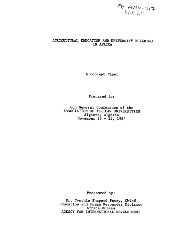 Agricultural education and university building in Africa : a concept paper