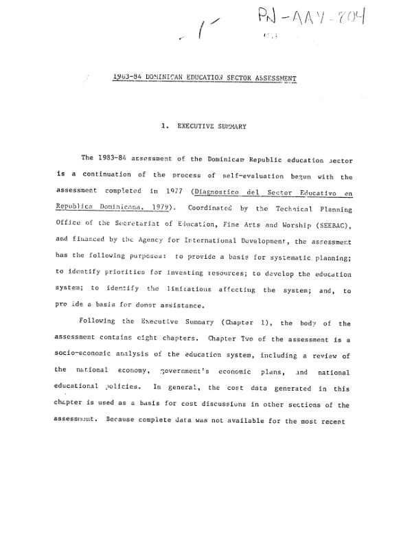 Dominican education sector assessment, 1983-84