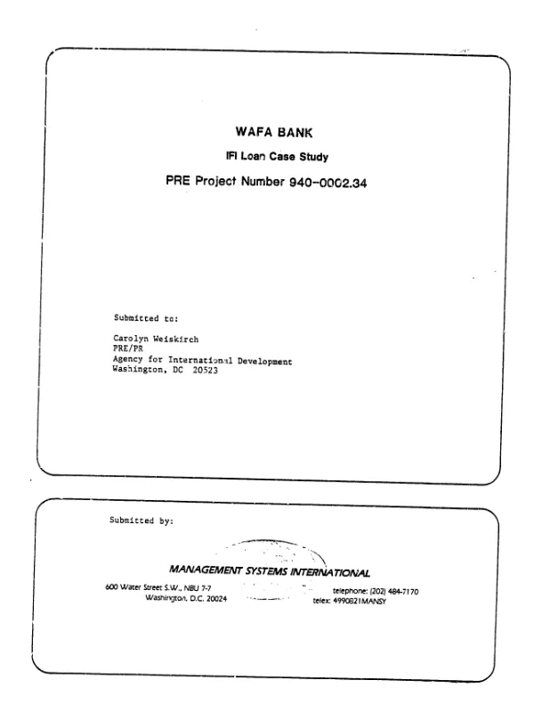 WAFA Bank : IFI loan case study, PRE project number 940-0002.34